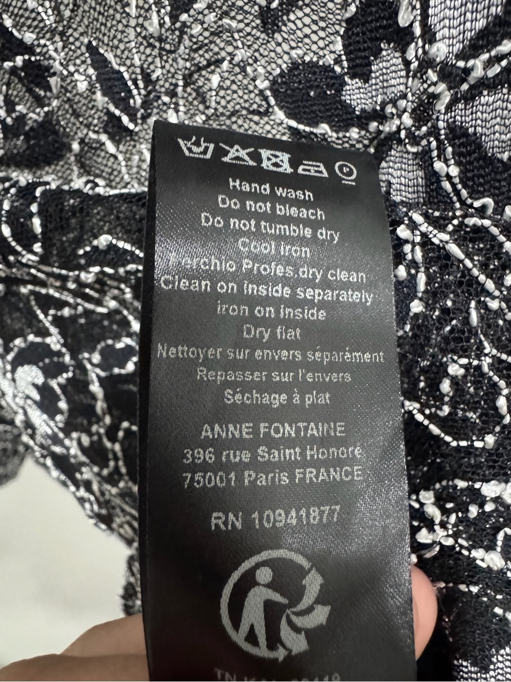 Anne Fontaine Black Silver Metallic Lace Mock Neck Bell Sleeve Top EU 36 US 4 - Picture 7 of 9